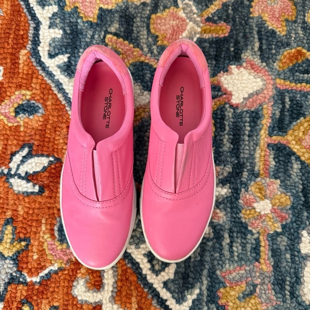 Charlotte Stone Arianne Bubblegum Pink Leather Slip On Sneakers 10 - Picture 2 of 4